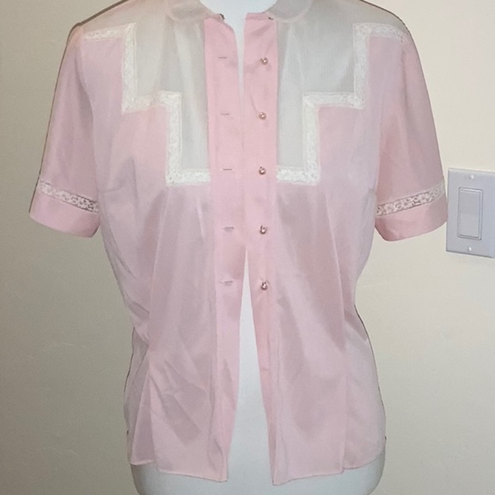 Ell Jay Pink Nylon Retro Blouse Hollywood Glam Designer Style